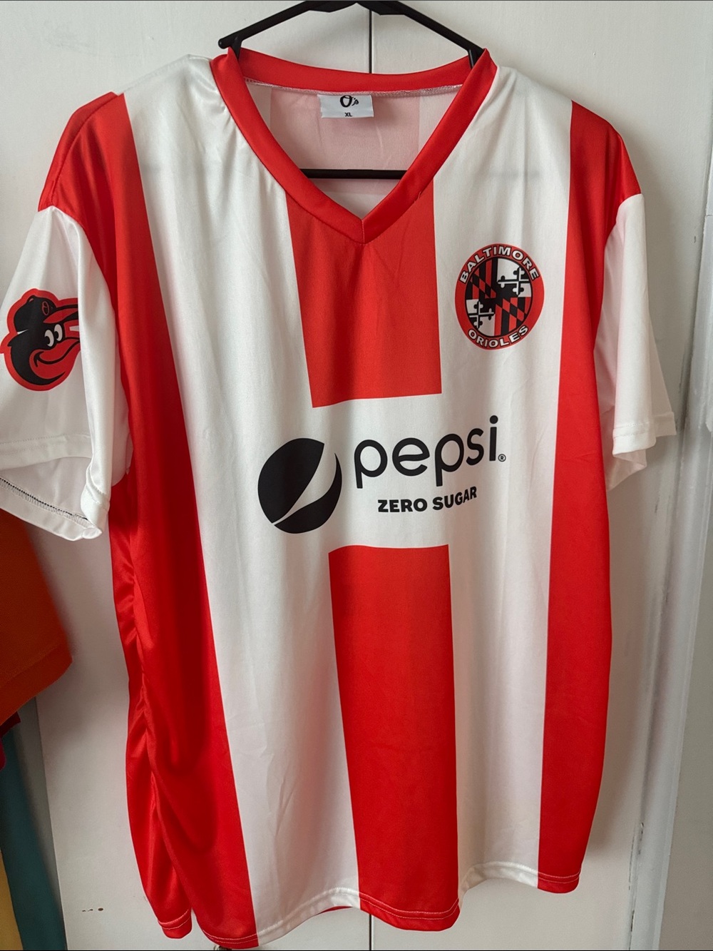 Orioles soccer jersey - Pepsi Orange  and White Vertical Stripe Jersey